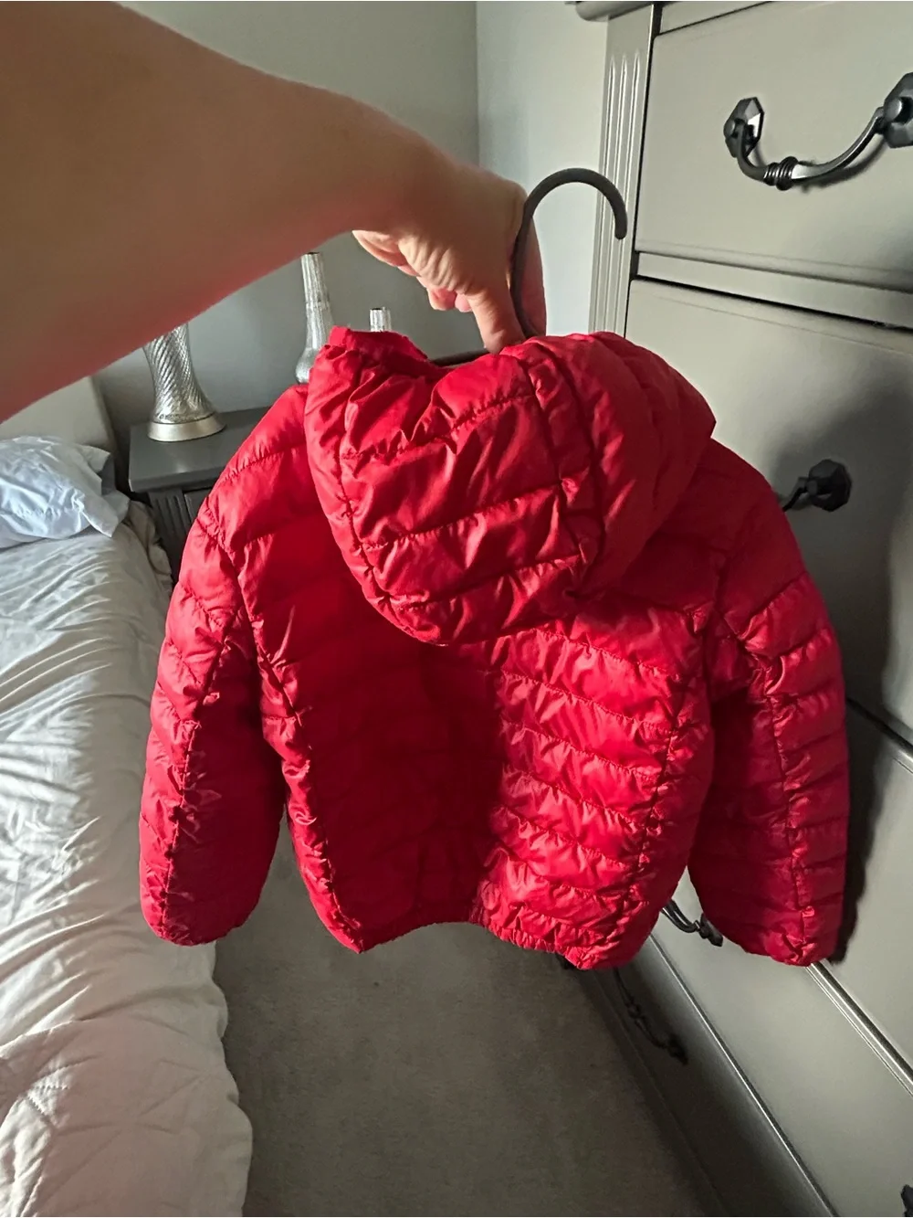Primary Kids Lightweight Red Puffer Jacket with Hood